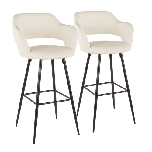 Margarite Bar Stool (Cream Faux Leather  + Black Metal) - Set of 2